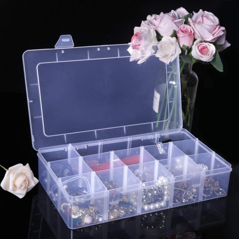 Organization & Storage |  Large Grids Clear Plastic Jewelry Box Organizer Storage Container With Removable Dividers Arts, Crafts & Sewing Gospire