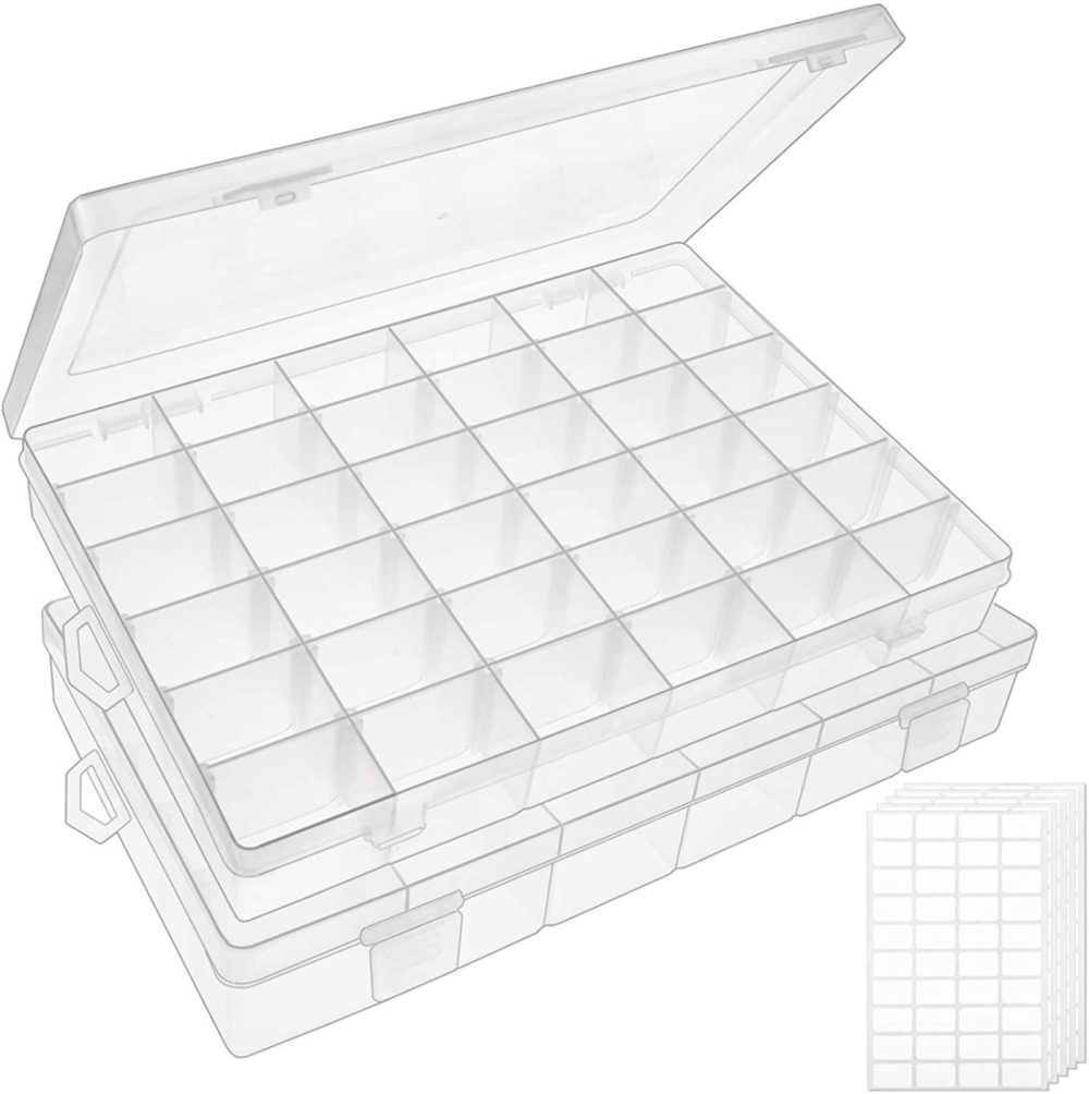 Organization & Storage |  Outuxed 2Pack 36 Grids Clear Plastic Organizer Box Storage Container Jewelry Box With Adjustable Dividers For Beads Art Diy Crafts Jewelry Fishing Tackles With 5 Sheets Label Stickers Arts, Crafts & Sewing Organization & Storage