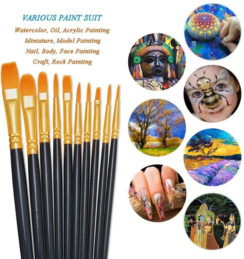 Painting, Drawing & Art Supplies |  Bosobo Paint Brushes Set, 2 Pack 20 Pcs Round Pointed Tip Paintbrushes Nylon Hair Artist Acrylic Paint Brushes For Acrylic Oil Watercolor, Face Nail Art, Miniature Detailing & Rock Painting Arts, Crafts & Sewing black