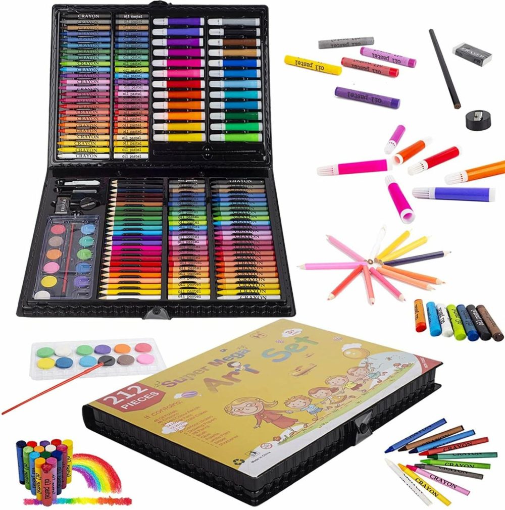 Painting, Drawing & Art Supplies |  Kinspory 212 Pcs Portable Inspiration & Creativity Coloring Art Set Painting & Drawing Supplies Kit, Markers, Oil Pastels, Crayons, Colour Pencils, Watercolour Cakes, Palette, Brush, Drawing Papers Arts, Crafts & Sewing KINSPORY