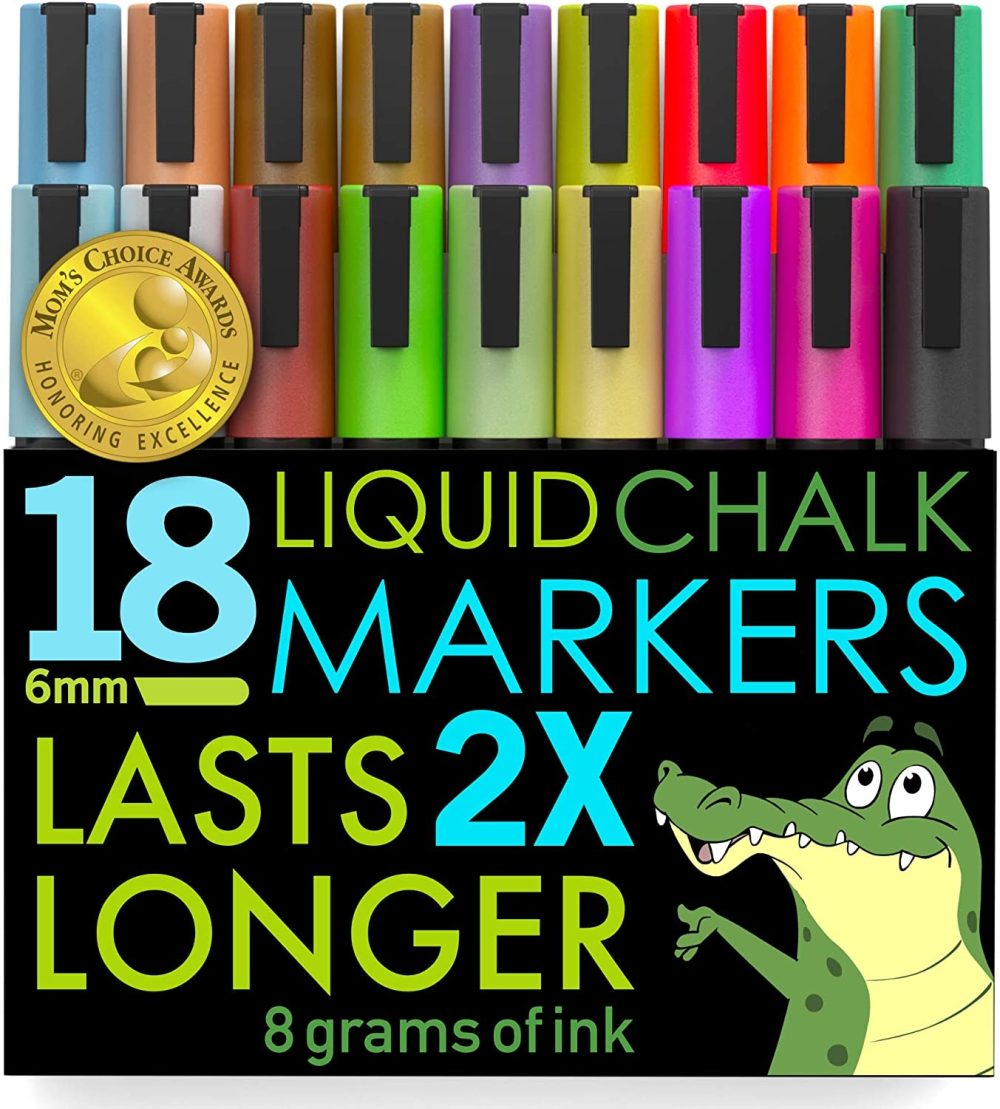 Painting, Drawing & Art Supplies |  Liquid Chalk Markers, Jumbo 18 Pack, (Mom’s Choice Award Gold Recipient), Neon Plus Earth Colors 6Mm Reversible Tip, 2 Replacement Tips Included Arts, Crafts & Sewing Crafty Croc