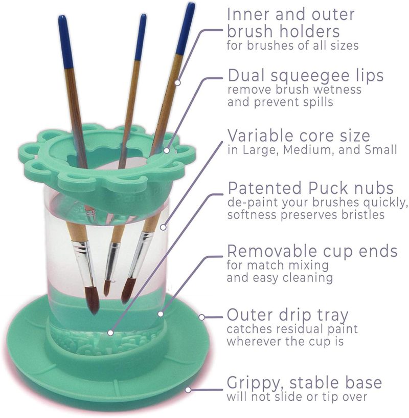 Painting, Drawing & Art Supplies |  Paint Brush Cleaner Rinse Cup (All-In-One) Fine Art, Studio, Classroom | Brushes Holder & Silicone Cleaning System For Acrylic, Watercolor, And Water-Based Mediums (Mug, Green) Arts, Crafts & Sewing Blue