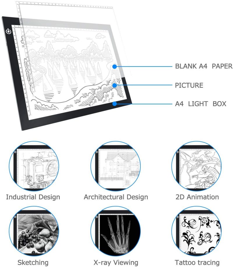 Painting, Drawing & Art Supplies |  Tracing Led Copy Board Light Box, Ultra-Thin Adjustable Usb Power Artcraft Led Trace Light Pad For Tattoo Drawing, Streaming, Sketching, Animation, Stenciling Arts, Crafts & Sewing black