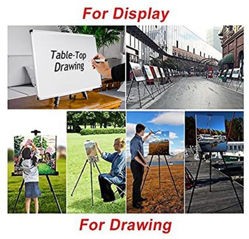 Painting, Drawing & Art Supplies |  Reinforced Artist Easel Stand, Extra Thick Aluminum Metal Tripod Display Easel 21" To 66" Adjustable Height With Portable Bag For Floor Arts, Crafts & Sewing black