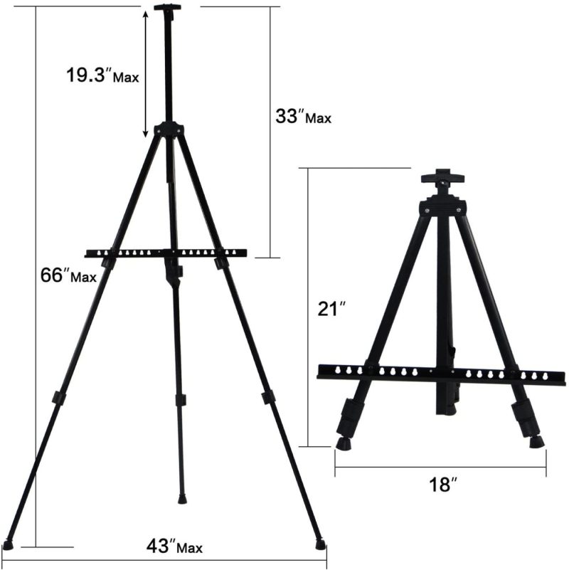 Painting, Drawing & Art Supplies |  Reinforced Artist Easel Stand, Extra Thick Aluminum Metal Tripod Display Easel 21" To 66" Adjustable Height With Portable Bag For Floor Arts, Crafts & Sewing black