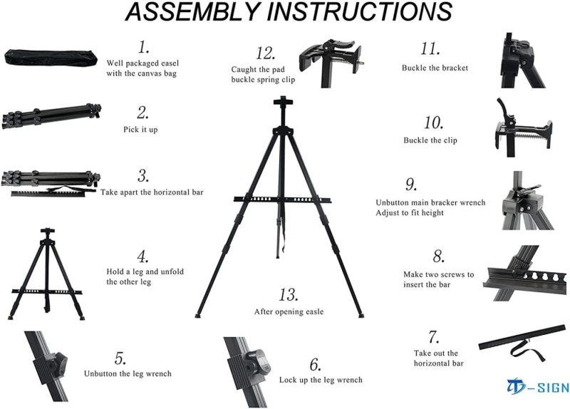 Painting, Drawing & Art Supplies |  Reinforced Artist Easel Stand, Extra Thick Aluminum Metal Tripod Display Easel 21" To 66" Adjustable Height With Portable Bag For Floor Arts, Crafts & Sewing black