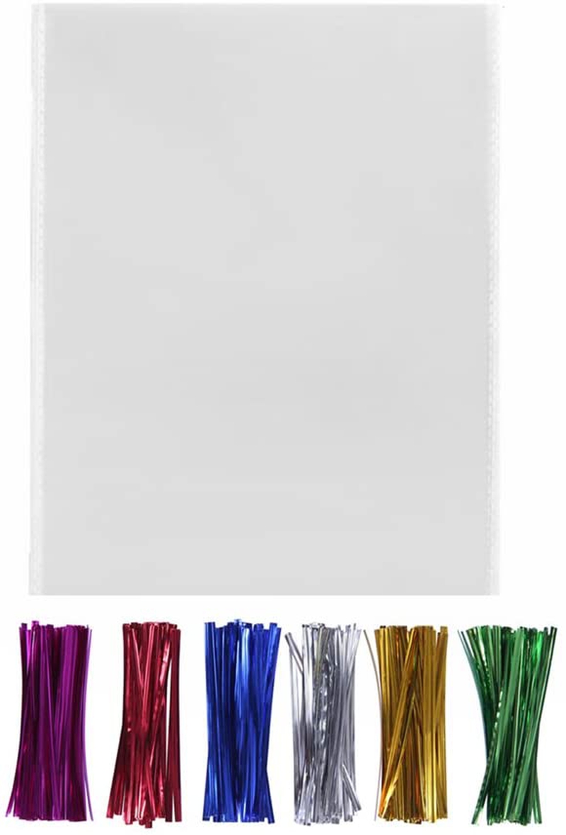 Party Supplies |  200 Clear Cello Bags 8X10 With Twist Ties 6 Mix Colors – 1.4Mils Thick Opp Flat Party Favor Bags For Wedding Cookie Candy Buffet Supply (8” X 10”) Arts, Crafts & Sewing BakeBaking