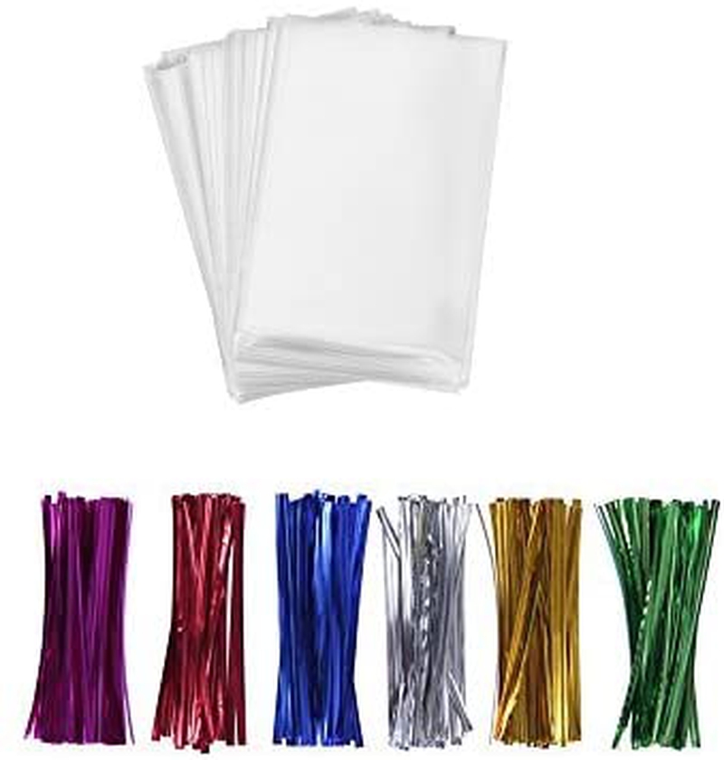 Party Supplies |  200 Treat Bags 3X4 With 200 Twist Ties 4" 6 Mix Colors – 1.4 Mils Thickness Opp Plastic Bags For Lollipop Candy Cake Pop Chocolate Cookie Wrapping Buffet Arts, Crafts & Sewing BakeBaking