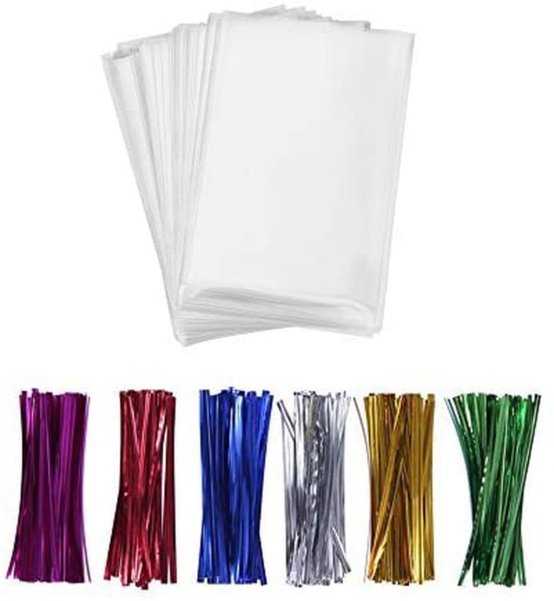 Party Supplies |  200 Treat Bags With 200 4" Twist Ties 6 Mix Colors – 1.4Mils Thickness Opp Plastic Bags (4” X 6”) Arts, Crafts & Sewing BakeBaking