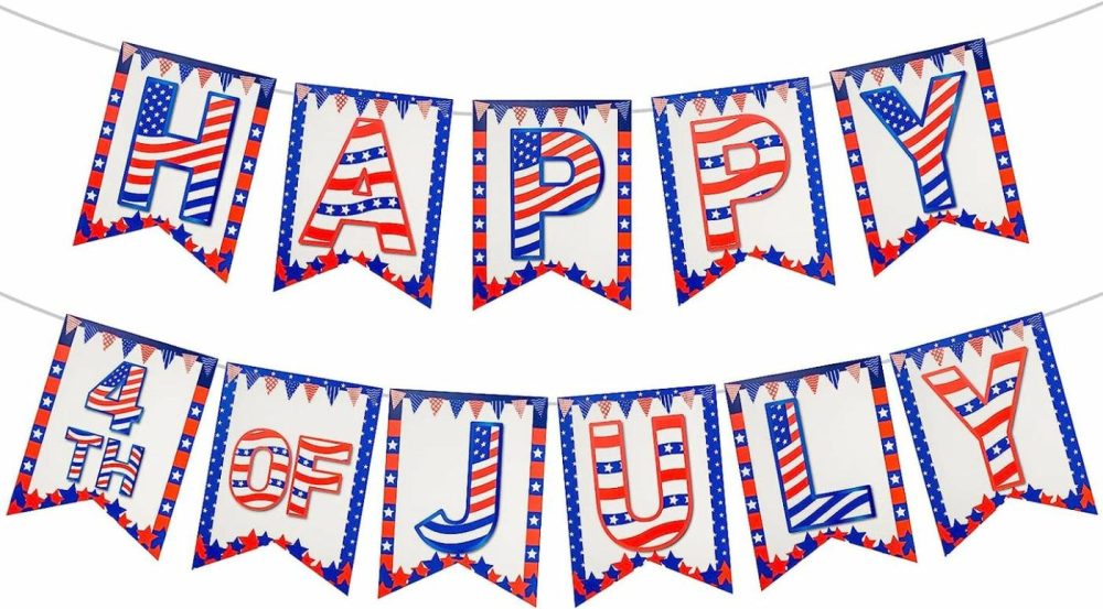 Party Supplies |  4Th Of July Banner – Happy Fourth Of July Banner, Patriotic Banner For 4Th Of July Decorations And Party Supplies, American Independence Day Banners For July 4Th Indoor Outdoor Home House Decor Arts, Crafts & Sewing Party Supplies