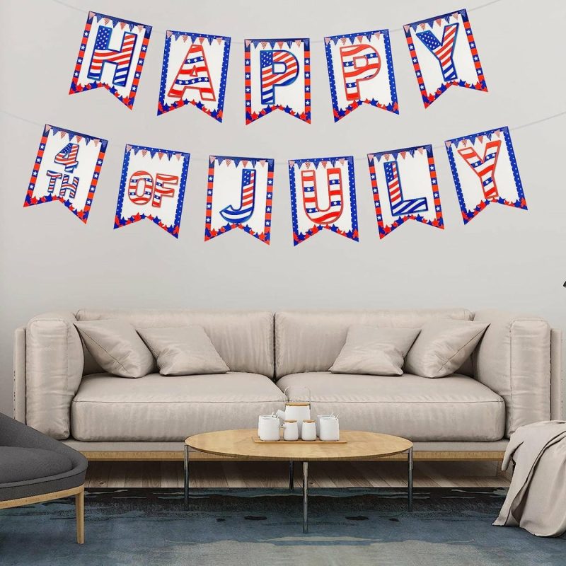 Party Supplies |  4Th Of July Banner – Happy Fourth Of July Banner, Patriotic Banner For 4Th Of July Decorations And Party Supplies, American Independence Day Banners For July 4Th Indoor Outdoor Home House Decor Arts, Crafts & Sewing Party Supplies