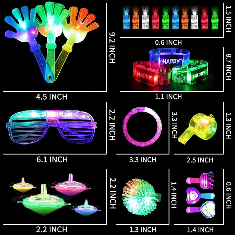 Party Supplies |  82Pcs Led Light Up Toy Bulk Party Favors, Glow In The Dark Party Supplies For Boy Girl With 50 Finger Light,6 Jelly Ring, 6 Glasses,5 Spinning Top, 3 Bracelet,3 Hairpin, 3 Whistle, 3 Hand Clap,3 Watch Arts, Crafts & Sewing Laxdacee