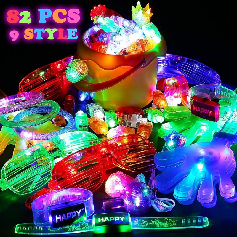 Party Supplies |  82Pcs Led Light Up Toy Bulk Party Favors, Glow In The Dark Party Supplies For Boy Girl With 50 Finger Light,6 Jelly Ring, 6 Glasses,5 Spinning Top, 3 Bracelet,3 Hairpin, 3 Whistle, 3 Hand Clap,3 Watch Arts, Crafts & Sewing Laxdacee