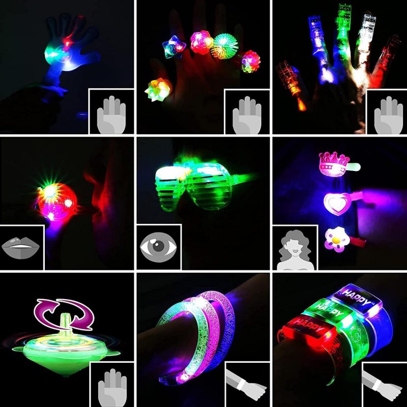 Party Supplies |  82Pcs Led Light Up Toy Bulk Party Favors, Glow In The Dark Party Supplies For Boy Girl With 50 Finger Light,6 Jelly Ring, 6 Glasses,5 Spinning Top, 3 Bracelet,3 Hairpin, 3 Whistle, 3 Hand Clap,3 Watch Arts, Crafts & Sewing Laxdacee