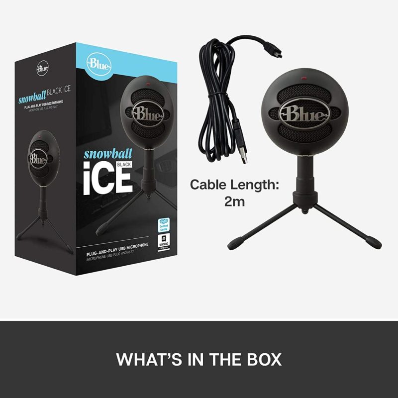 Recording Equipment |  Blue Snowball Ice Usb Mic For Pc & Mac, Gaming, Podcast, Streaming And Recording Microphone, Cardioid Condenser- Black Musical Instruments black