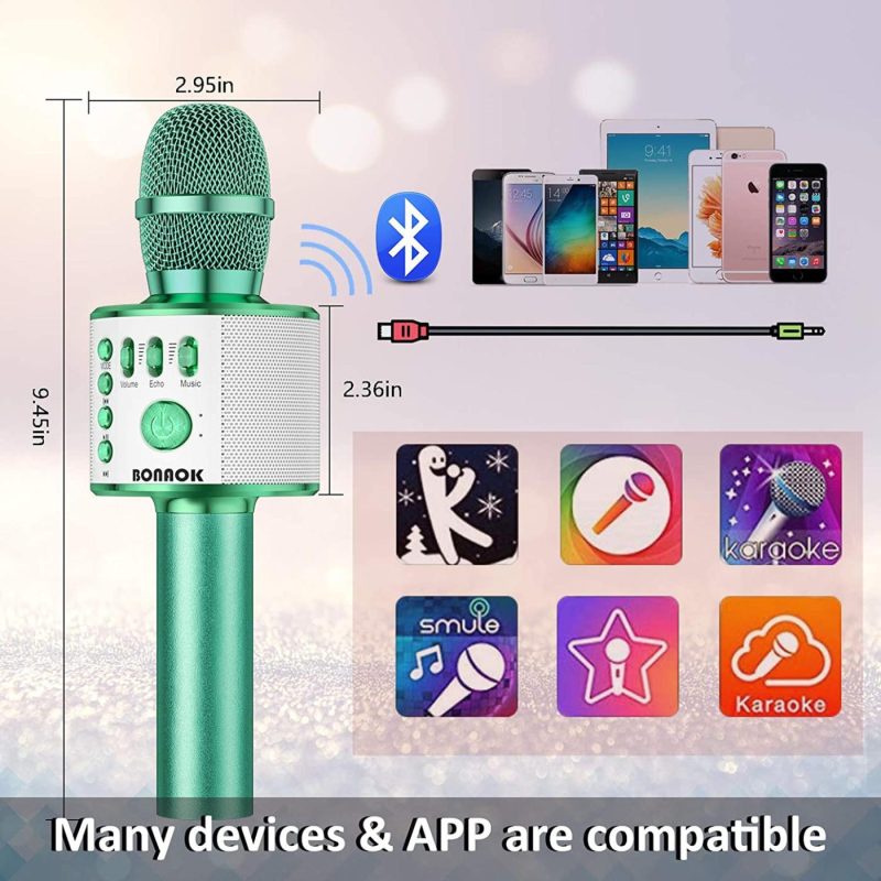 Recording Equipment |  Bonaok Bluetooth Wireless Karaoke Microphone,3-In-1 Portable Handheld Karaoke Mic Speaker Machine Birthday Home Party For Pc Or All Smartphone Q37 (Green) Musical Instruments BONAOK