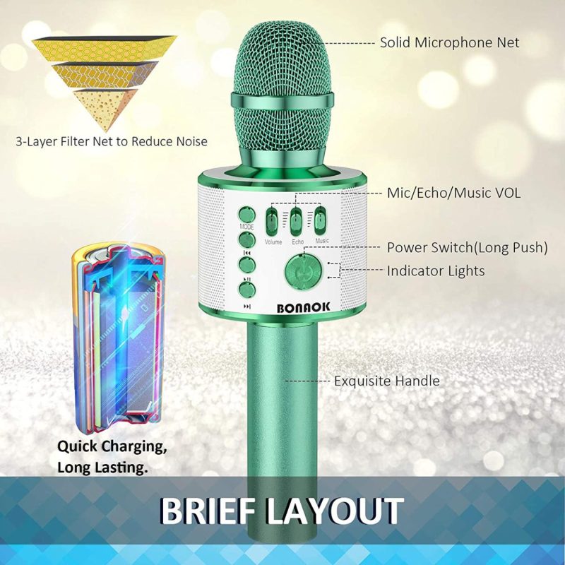 Recording Equipment |  Bonaok Bluetooth Wireless Karaoke Microphone,3-In-1 Portable Handheld Karaoke Mic Speaker Machine Birthday Home Party For Pc Or All Smartphone Q37 (Green) Musical Instruments BONAOK