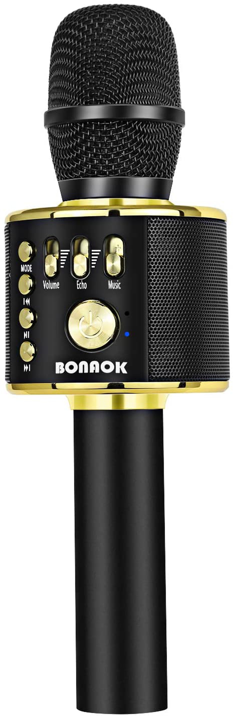 Recording Equipment |  Bonaok Karaoke Microphone Bluetooth Wireless, Portable Karaoke Machine Mic Speaker For Kids And Adults Home Party Birthday(Black Gold) Musical Instruments Black Gold