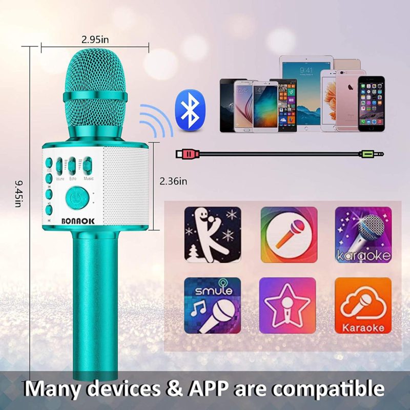 Recording Equipment |  Bonaok Karaoke Microphone Bluetooth Wireless, Portable Karaoke Machine Mic Speaker For Kids And Adults Home Party Birthday(Ice Blue) Musical Instruments BONAOK