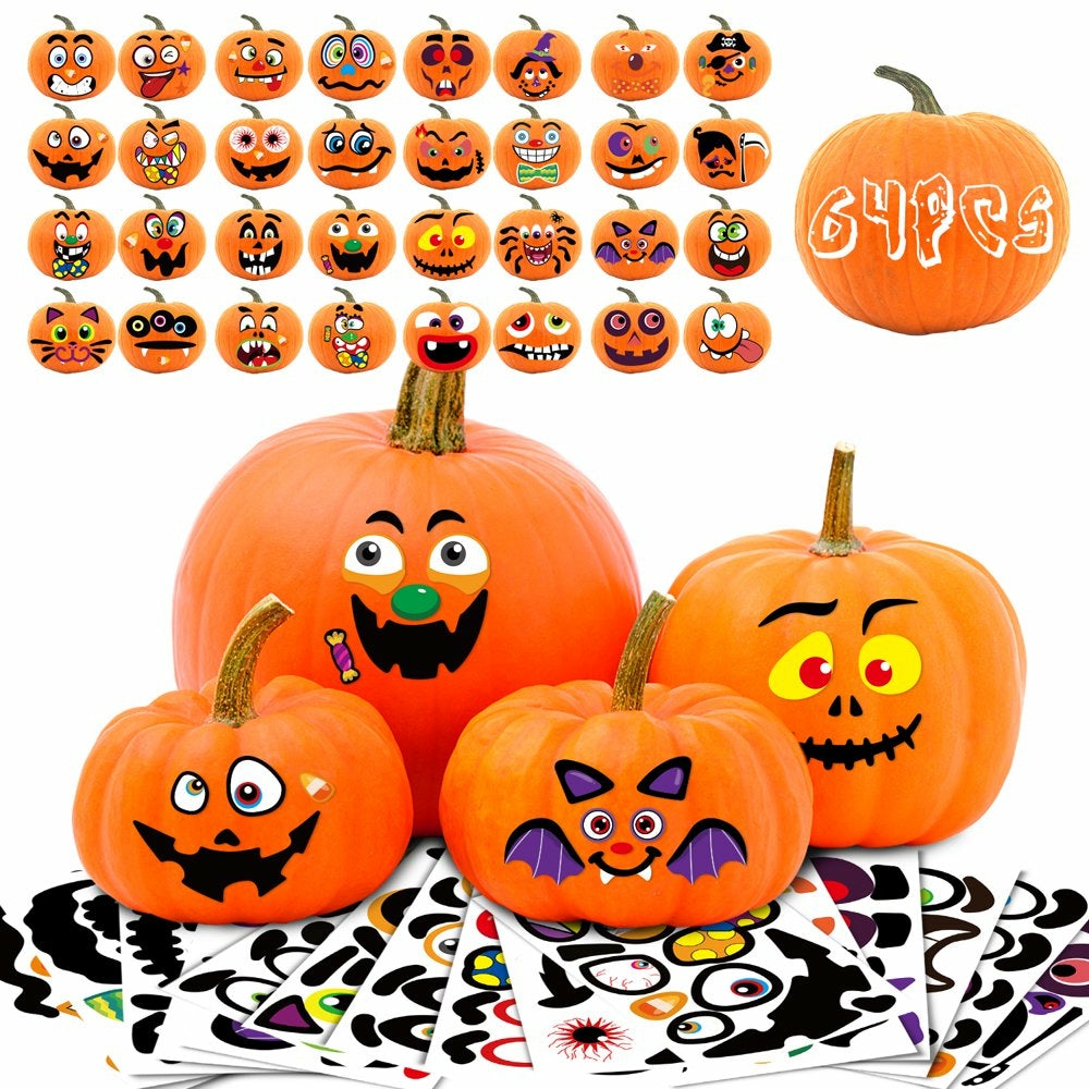 Scrapbooking |  64 Packs Halloween Stickers Pumpkin Decorating Stickers For Children , 32 Sheet Small Pumpkin Face Stickers For Halloween Party Supplies Trick Or Treat Party Favors Arts, Crafts & Sewing Ayieyill