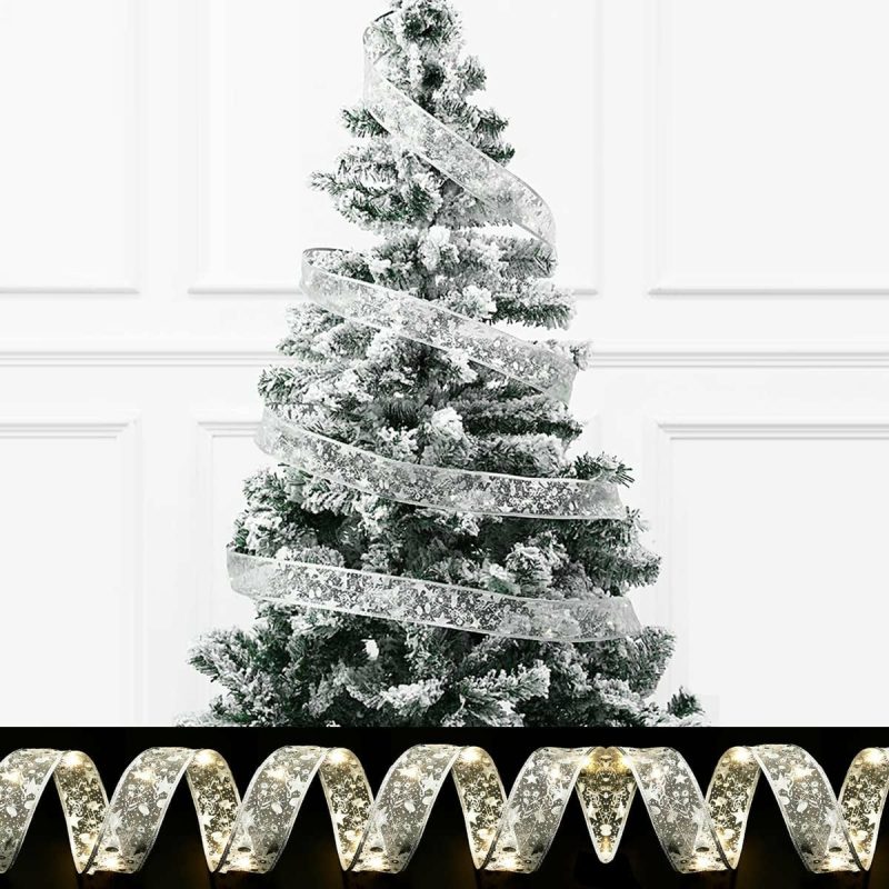 Seasonal Décor |  16.5Ft Christmas Ribbon Led Lights,Shining Ribbon Fairy Lights Led Christmas Lights,Christmas Tree Lights,Decoration Glow Ribbon Lights For Christmas Tree For Outdoor, Weddings, Garden, Holiday,Party Home Decor & Cleaning A-silver-warm Light