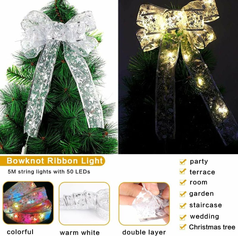 Seasonal Décor |  16.5Ft Christmas Ribbon Led Lights,Shining Ribbon Fairy Lights Led Christmas Lights,Christmas Tree Lights,Decoration Glow Ribbon Lights For Christmas Tree For Outdoor, Weddings, Garden, Holiday,Party Home Decor & Cleaning A-silver-warm Light