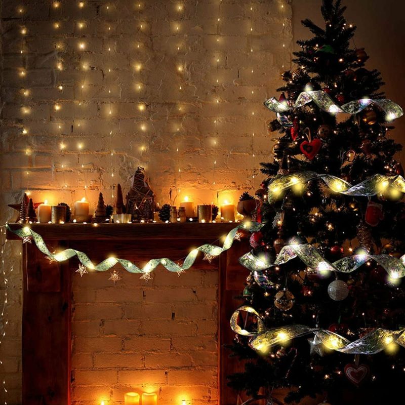 Seasonal Décor |  16.5Ft Christmas Ribbon Led Lights,Shining Ribbon Fairy Lights Led Christmas Lights,Christmas Tree Lights,Decoration Glow Ribbon Lights For Christmas Tree For Outdoor, Weddings, Garden, Holiday,Party Home Decor & Cleaning A-silver-warm Light