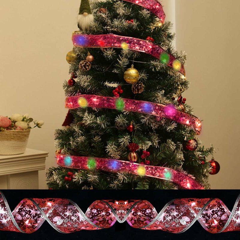 Seasonal Décor |  16.5Ft Christmas Ribbon Led Lights,Shining Ribbon Fairy Lights Led Christmas Lights,Christmas Tree Lights,Decoration Glow Ribbon Lights For Christmas Tree For Outdoor, Weddings, Garden, Holiday,Party Home Decor & Cleaning A-silver-warm Light