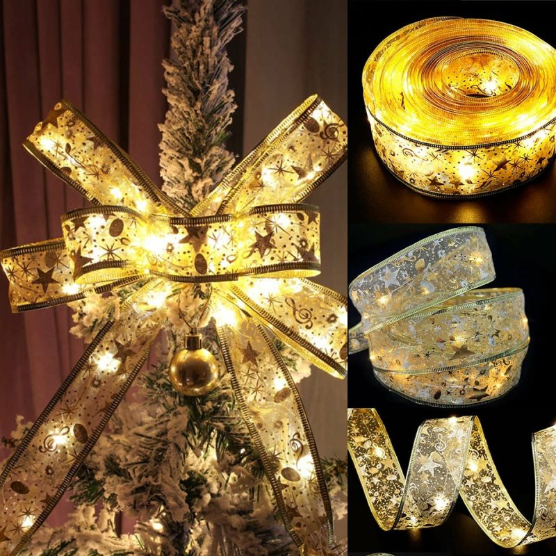 Seasonal Décor |  16.5Ft Christmas Ribbon Led Lights,Shining Ribbon Fairy Lights Led Christmas Lights,Christmas Tree Lights,Decoration Glow Ribbon Lights For Christmas Tree For Outdoor, Weddings, Garden, Holiday,Party Home Decor & Cleaning A-silver-warm Light