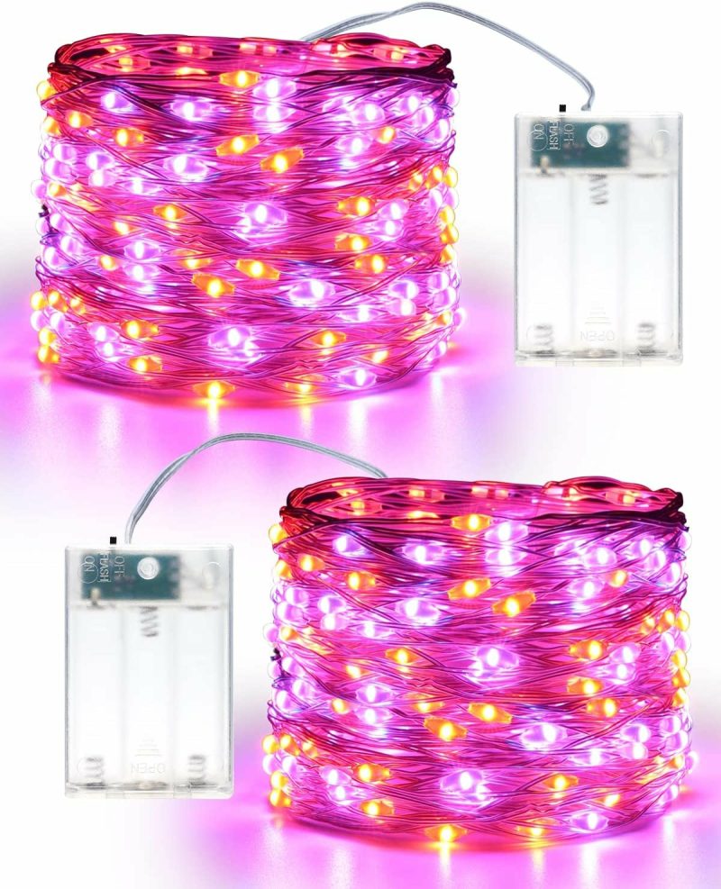 Seasonal Décor |  19.47Ft 60 Led Fairy Lights, 2 Modes Battery Lights, Indoor Silver Wire Purple Lights Home Decor & Cleaning BrizLabs