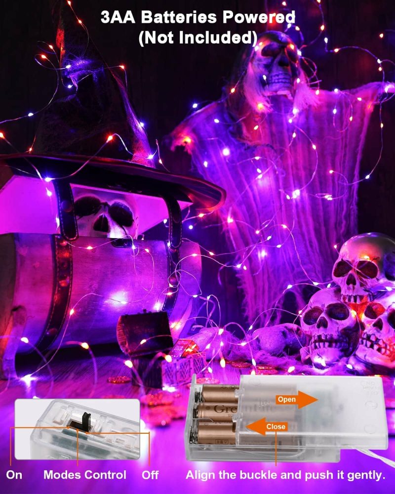 Seasonal Décor |  19.47Ft 60 Led Fairy Lights, 2 Modes Battery Lights, Indoor Silver Wire Purple Lights Home Decor & Cleaning BrizLabs