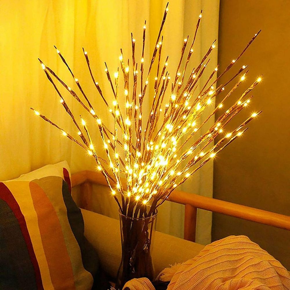 Seasonal Décor |  2 Pack Led Branch Light Battery Operated Lighted Branch Vase Filler Willow Tree Artificial Little Twig Power Brown 30 Inch 20 Led For Home Romantic Decoration Home Decor & Cleaning Colour