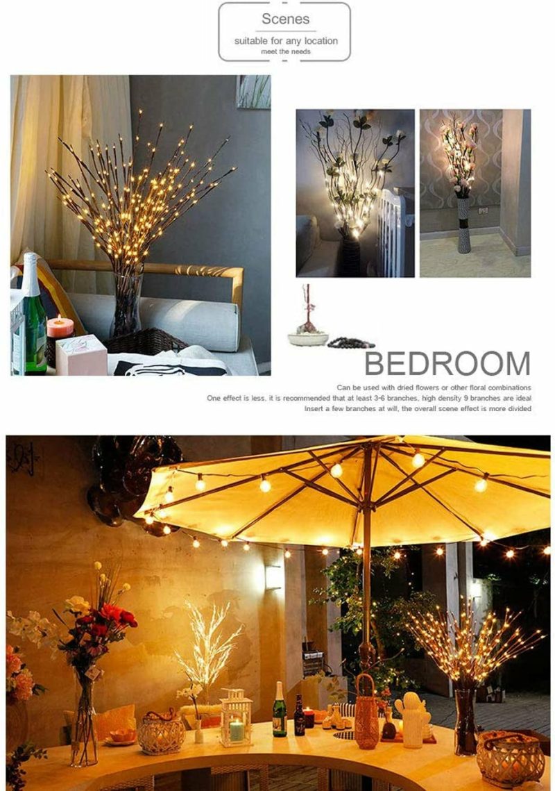 Seasonal Décor |  2 Pack Led Branch Light Battery Operated Lighted Branch Vase Filler Willow Tree Artificial Little Twig Power Brown 30 Inch 20 Led For Home Romantic Decoration Home Decor & Cleaning Colour