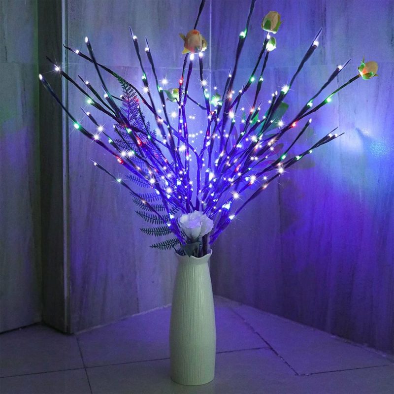 Seasonal Décor |  2 Pack Led Branch Light Battery Operated Lighted Branch Vase Filler Willow Tree Artificial Little Twig Power Brown 30 Inch 20 Led For Home Romantic Decoration Home Decor & Cleaning Colour