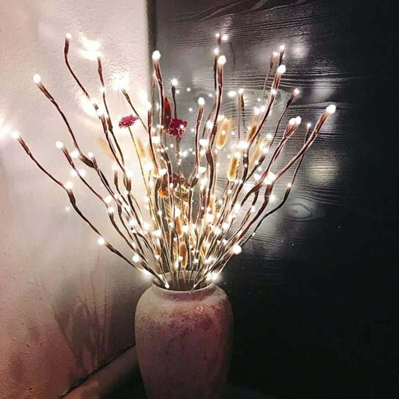 Seasonal Décor |  2 Pack Led Branch Light Battery Operated Lighted Branch Vase Filler Willow Tree Artificial Little Twig Power Brown 30 Inch 20 Led For Home Romantic Decoration Home Decor & Cleaning Colour