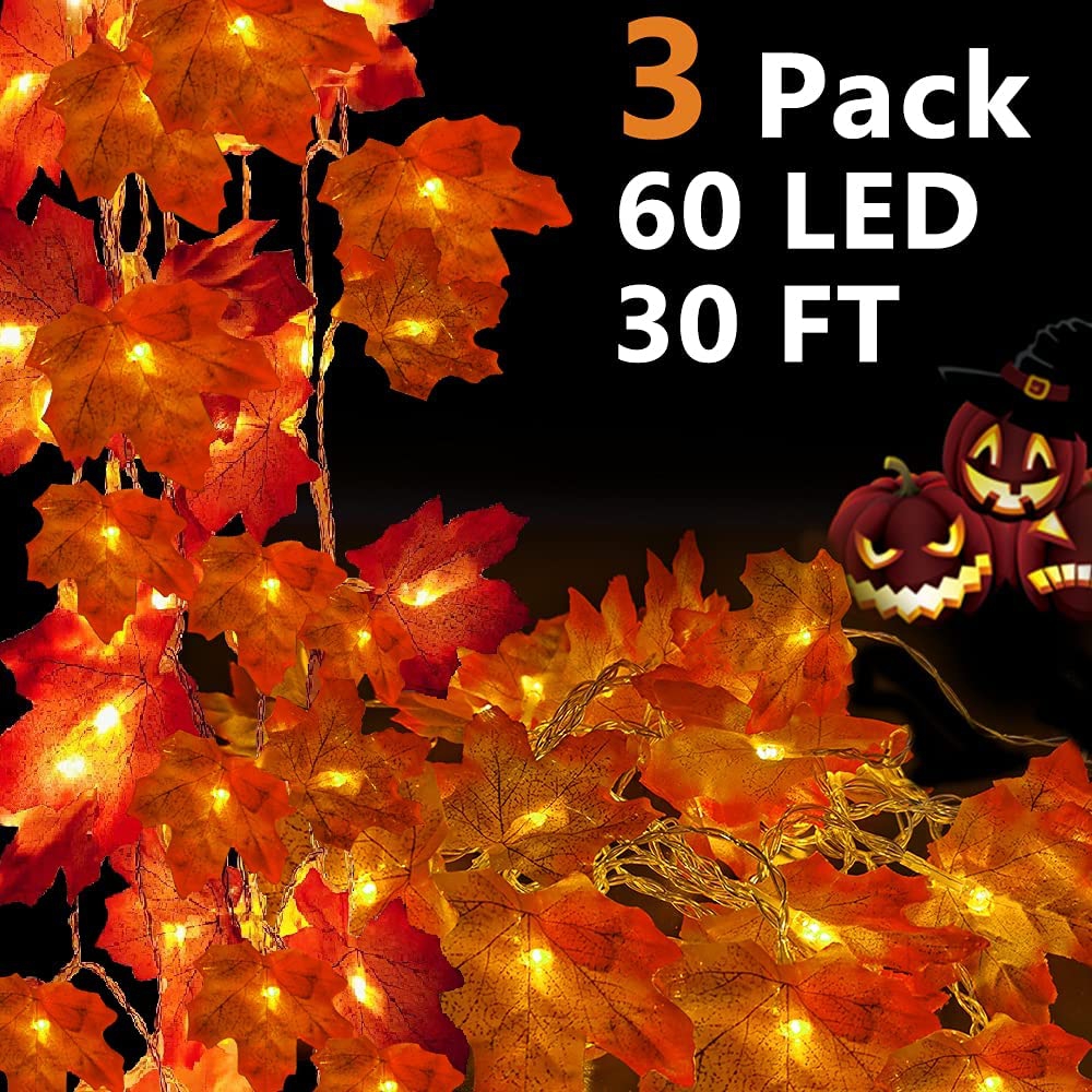 Seasonal Décor |  3 Pack Thanksgiving Maple Leaves String Lights Decorations 30Ft 60Led Fall Leaf Garland Lights 3 Aa Battery Operated Autumn For Home Party Fireplace Indoor Outdoor Holiday Decor (3Pack Maple Leaves) Home Decor & Cleaning KRX