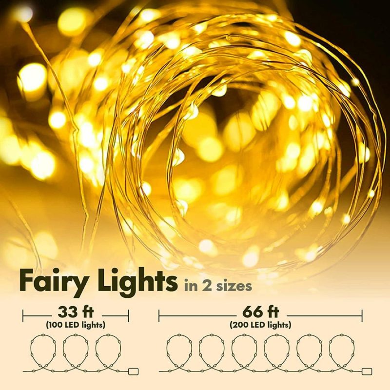 Seasonal Décor |  33Ft 100 Led Silver Wire String Lights Fairy String Lights Battery Operated Led String Lights For Christmas Wedding Party Home Holiday Decoration Home Decor & Cleaning Blue