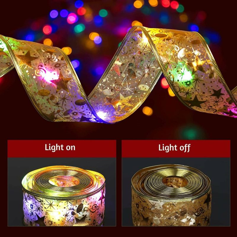 Seasonal Décor |  Christmas Ribbon Lights 13.2Ft 40 Led Lights Battery Powered Copper Wire Ribbon Bows String Lights For New Year Party Weddings Christmas Tree Decorations Home Decor & Cleaning AURUZA