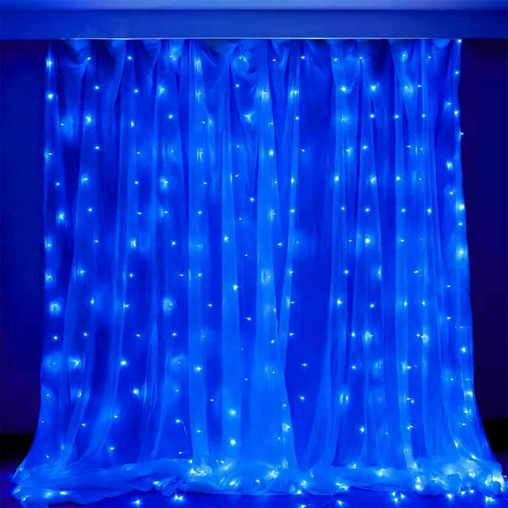 Seasonal Décor |  Curtain Lights String, 7.9X5.9Ft 144 Led Waterproof Hanging Fairy Lights, Usb-Powered Twinkle Lights With Remote For Bedroom/Wedding/Wall Decor, Blue Home Decor & Cleaning Seasonal Décor