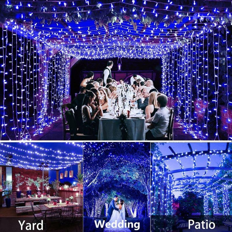 Seasonal Décor |  Curtain Lights String, 7.9X5.9Ft 144 Led Waterproof Hanging Fairy Lights, Usb-Powered Twinkle Lights With Remote For Bedroom/Wedding/Wall Decor, Blue Home Decor & Cleaning Seasonal Décor