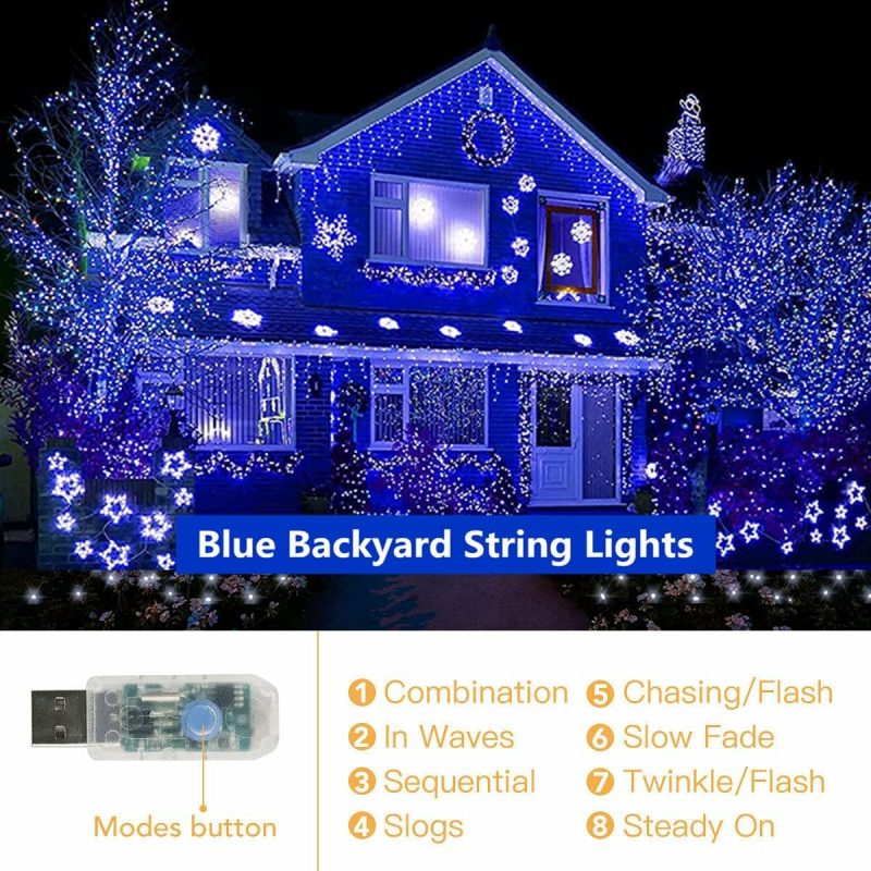 Seasonal Décor |  Curtain Lights String, 7.9X5.9Ft 144 Led Waterproof Hanging Fairy Lights, Usb-Powered Twinkle Lights With Remote For Bedroom/Wedding/Wall Decor, Blue Home Decor & Cleaning Seasonal Décor