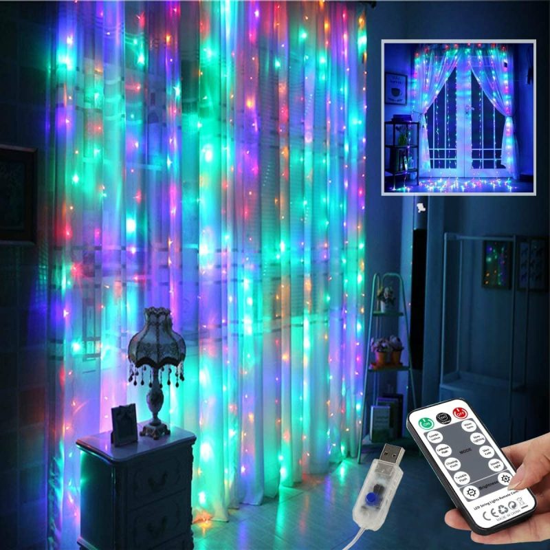 Seasonal Décor |  Curtain Lights String, 7.9X5.9Ft 144 Led Waterproof Hanging Fairy Lights, Usb-Powered Twinkle Lights With Remote For Bedroom/Wedding/Wall Decor, Blue Home Decor & Cleaning Seasonal Décor