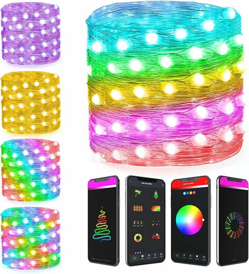 Seasonal Décor |  Fairy Lights Bluetooth App Control, Christmas String Lights 20 Modes Rgb Color Changing Dimmable Twinkle Xmas Tree Lights With Schedule Timer Music Sync For Crafts Bedroom Room Wall Decor Home Decor & Cleaning BLE-16Ft