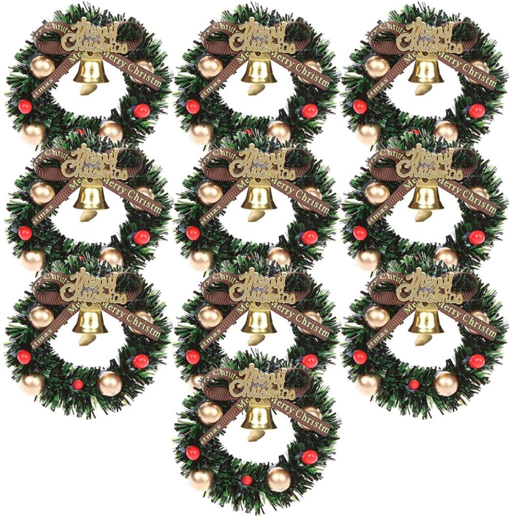 Seasonal Décor |  Haomian 10 Pcs Mini Christmas Wreaths Dollhouse Miniature Christmas Tree Decoration Garland Wreath Mini Craft Wreaths Winter Snow Ornaments For Decorating And Model Making Home Decor & Cleaning Haomian