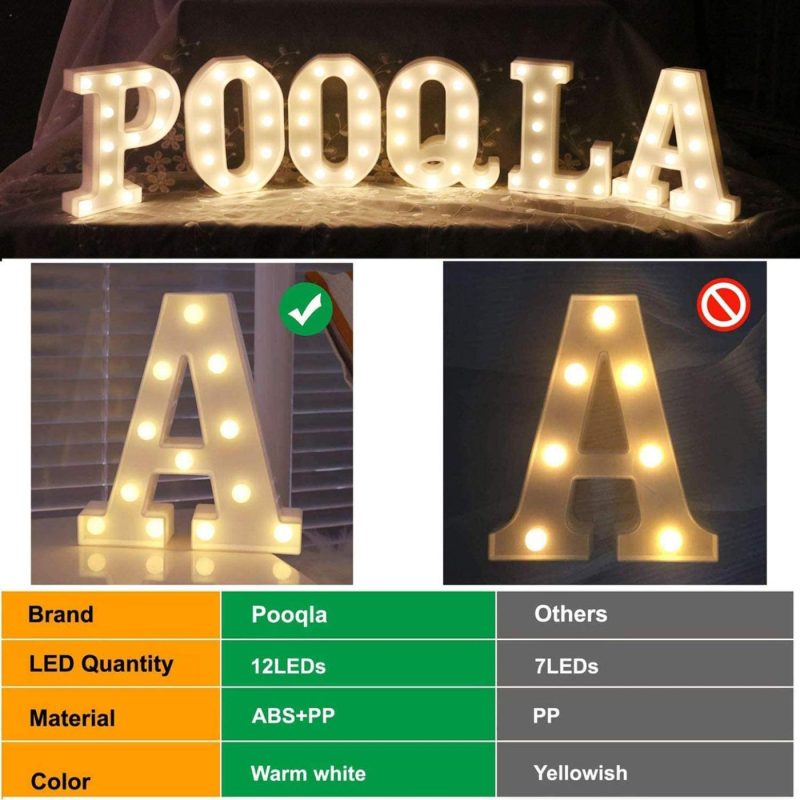 Seasonal Décor |  Led Marquee Letter Lights Sign, Light Up Alphabet Letter For Home Party Wedding Decoration Home Decor & Cleaning Letter A