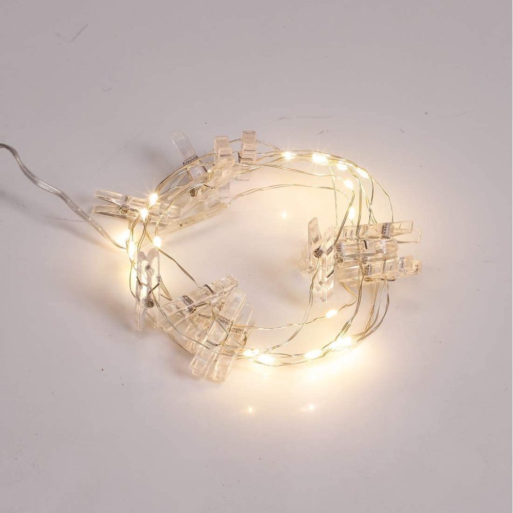 Seasonal Décor |  Lingth 20 Led Photo Hanging Clips Strip Light Clip Photo Holders Battery Powered Home Party Decoration (Transparent White) Home Decor & Cleaning DACHENG