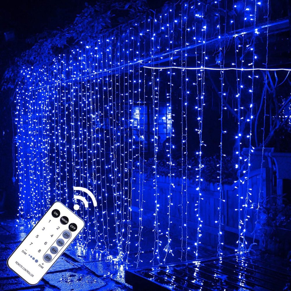 Seasonal Décor |  Maggift 304 Led Curtain String Lights, 9.8 X 9.8 Ft, 8 Modes Plug In Fairy String Light With Remote Control, Christmas, Backdrop For Indoor Outdoor Bedroom Window Wedding Party Decoration, Blue Home Decor & Cleaning Blue