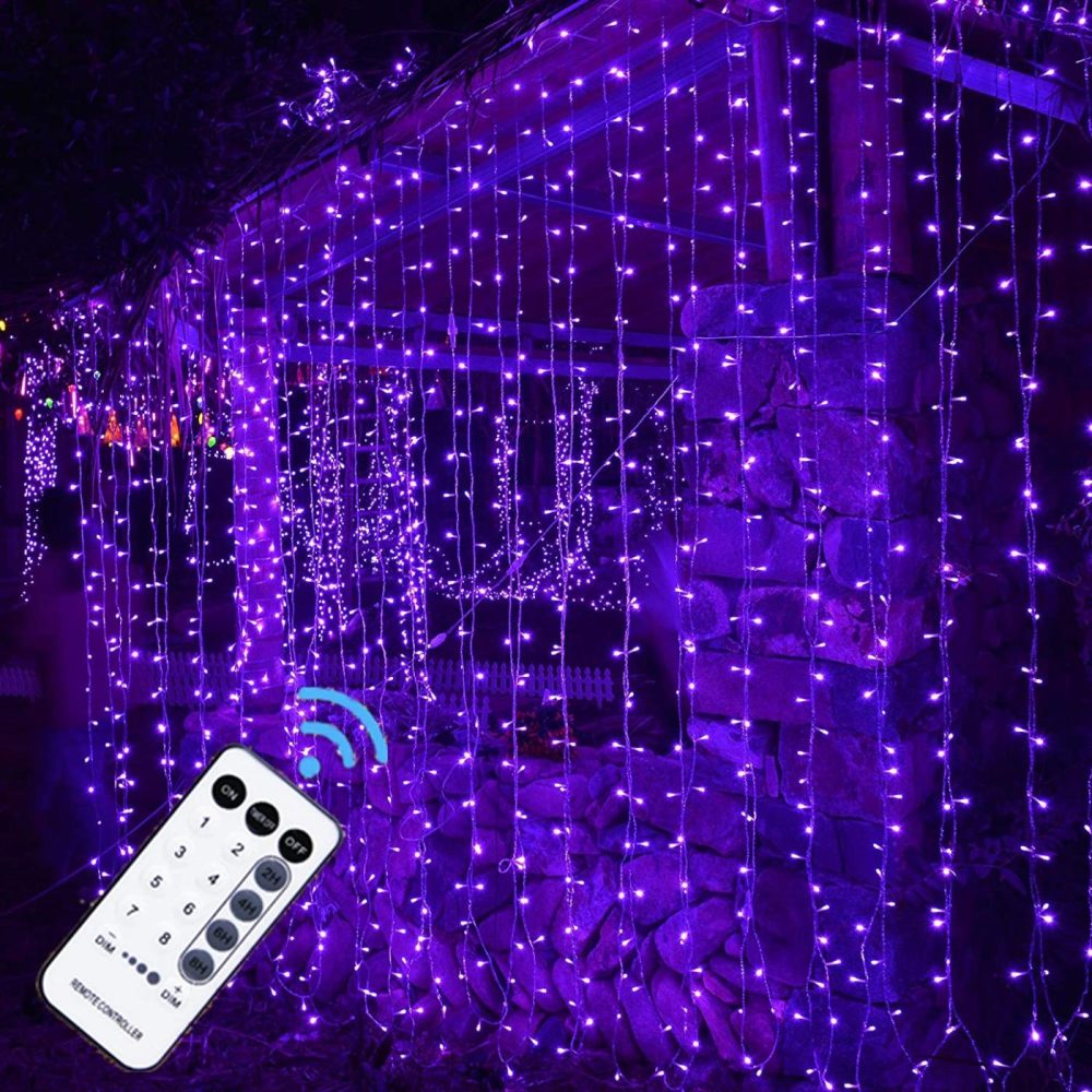 Seasonal Décor |  Maggift 304 Led Curtain String Lights, 9.8 X 9.8 Ft, 8 Modes Plug In Halloween Fairy Light With Remote Control, Christmas, Backdrop For Indoor Outdoor Bedroom Window Wedding Party Decoration, Purple Home Decor & Cleaning MAGGIFT