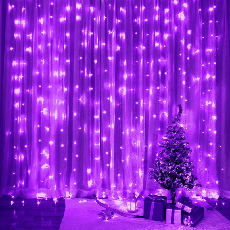 Seasonal Décor |  Sunnest 300 Led Curtain String Light, 8 Lighting Modes Fairy Window String Lights Wedding Party Home Garden Bedroom Outdoor Indoor Wall Decorations Home Decor & Cleaning Purple