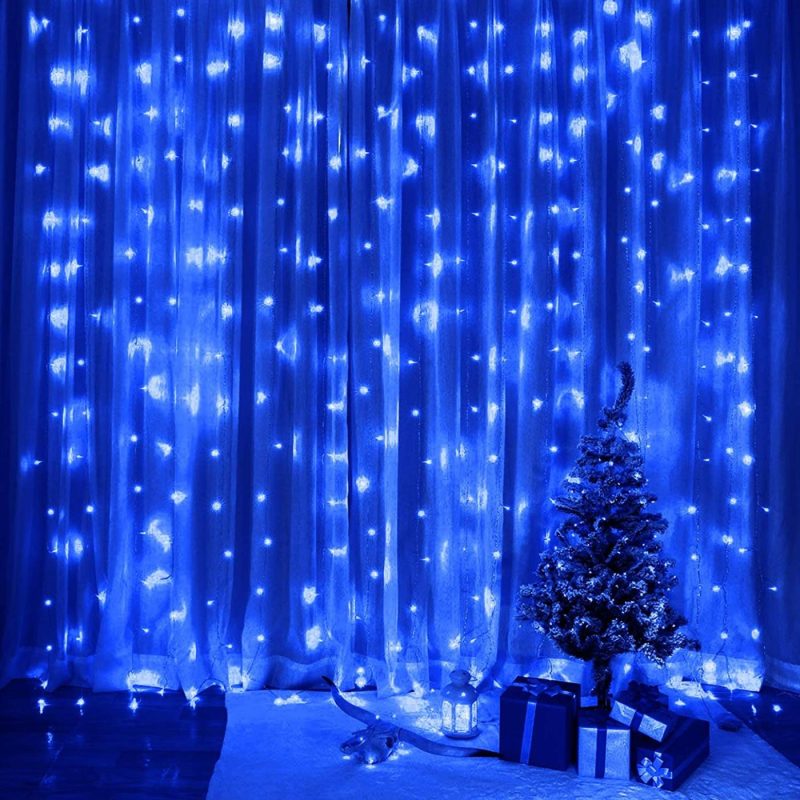 Seasonal Décor |  Sunnest Curtain String Light, 300 Led String Lights With 8 Lighting Modes, Usb Powered Dimmable Hanging Lights With Remote For Indoor/Outdoor Wall Decoration (9.8Ft X 9.8Ft) Home Decor & Cleaning Blue